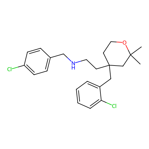 (4-chlorobenzyl)-{2-[4-(2-chlorobenzyl)-6,6-di-methyltetrahydropyran-4-yl]ethyl}amine structure