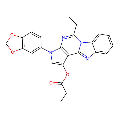 3-(1,3-benzodioxol-5-yl)-5-ethyl-3H-pyrrolo[2',3':4,5]pyrimido[1,6-a]benzimidazol-1-yl propanoate structure