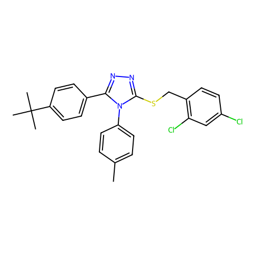 3-(4-(tert-butyl)phenyl)-5-((2,4-dichlorobenzyl)thio)-4-(p-tolyl)-4H-1,2,4-triazole structure