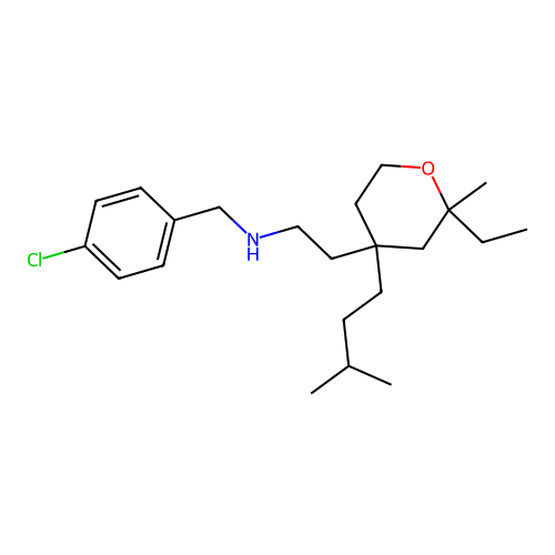 N-[(4-chlorophenyl)methyl]-2-[2-ethyl-2-methyl-4-(3-methylbutyl)oxan-4-yl]ethanamine structure