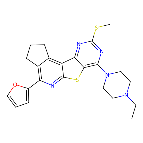 7-(4-ethylpiperazin-1-yl)-4-(furan-2-yl)-9-(methylsulfanyl)-2,3-dihydro-1H-cyclopenta[4',5']pyrido[3',2':4,5]thieno[3,2-d]pyrimidine structure