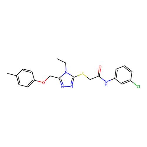 N-(3-chlorophenyl)-2-((4-ethyl-5-((p-tolyloxy)methyl)-4H-1,2,4-triazol-3-yl)thio)acetamide structure