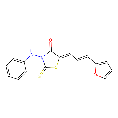 5-((2E)-3-(2-furyl)prop-2-enylidene)-3-(phenylamino)-2-thioxo-1,3-thiazolidin-4-one structure