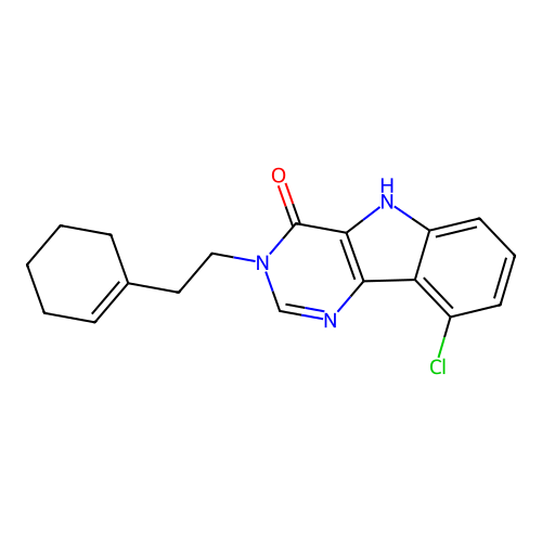 9-chloro-3-[2-(cyclohexen-1-yl)ethyl]-5H-pyrimido[5,4-b]indol-4-one structure