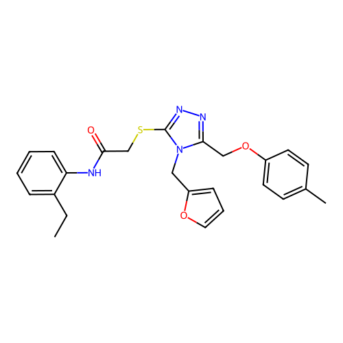 N-(2-ethylphenyl)-2-((4-(furan-2-ylmethyl)-5-((p-tolyloxy)methyl)-4H-1,2,4-triazol-3-yl)thio)acetamide structure