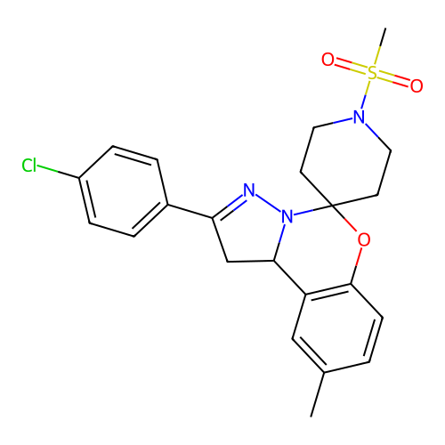 2'-(4-chlorophenyl)-9'-methyl-1-(methylsulfonyl)-1',10b'-dihydrospiro[piperidine-4,5'-pyrazolo[1,5-c][1,3]benzoxazine] structure