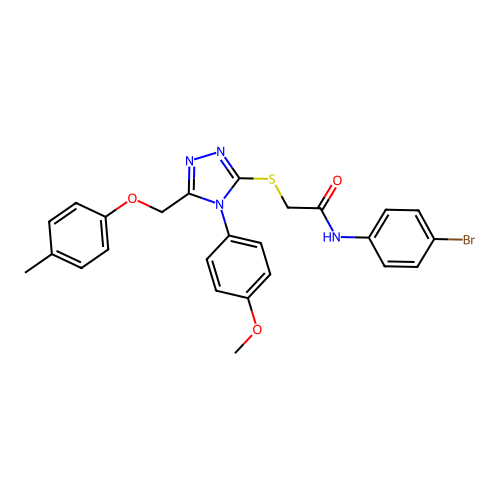 N-(4-bromophenyl)-2-((4-(4-methoxyphenyl)-5-((p-tolyloxy)methyl)-4H-1,2,4-triazol-3-yl)thio)acetamide structure