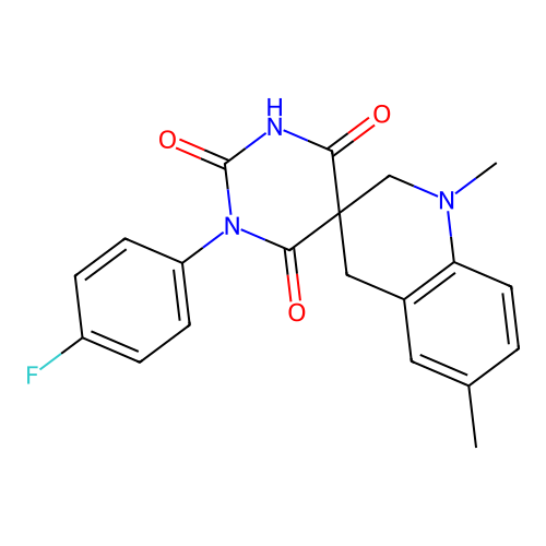1-(4-fluorophenyl)-1',6'-dimethyl-2',4'-dihydro-1H,1'H-spiro[pyrimidine-5,3'-quinoline]-2,4,6(3H)-trione structure