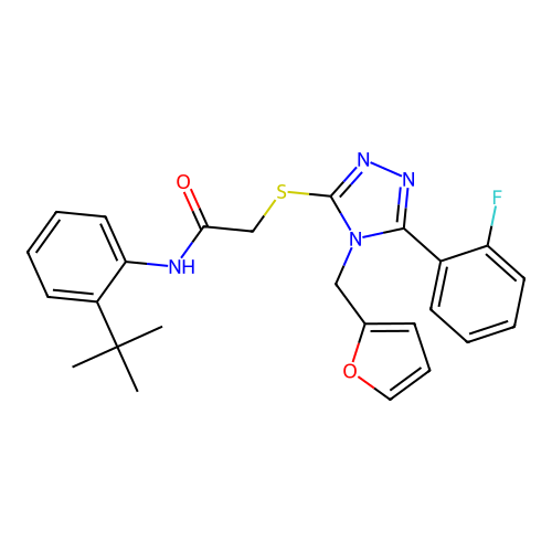 N-(2-tert-butylphenyl)-2-{[5-(2-fluorophenyl)-4-(furan-2-ylmethyl)-4H-1,2,4-triazol-3-yl]sulfanyl}acetamide structure