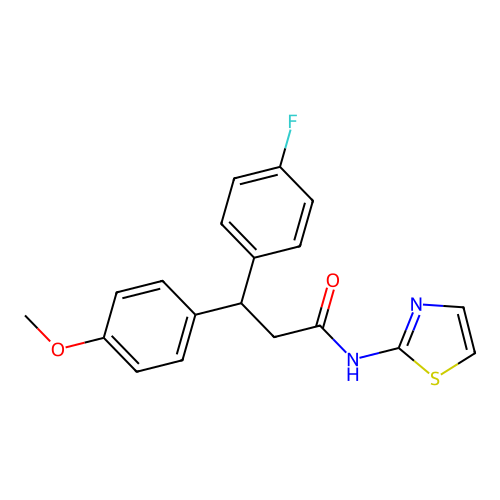 3-(4-fluorophenyl)-3-(4-methoxyphenyl)-N-(1,3-thiazol-2-yl)propanamide structure
