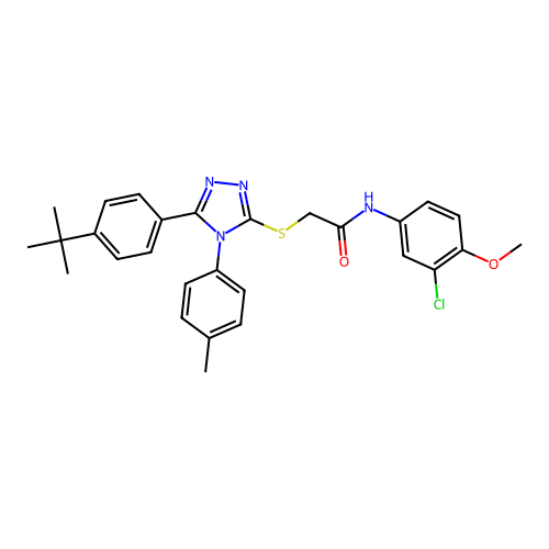 2-{[5-(4-tert-butylphenyl)-4-(4-methylphenyl)-4H-1,2,4-triazol-3-yl]sulfanyl}-N-(3-chloro-4-methoxyphenyl)acetamide structure