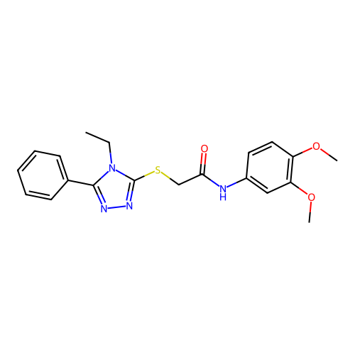N-(3,4-dimethoxyphenyl)-2-((4-ethyl-5-phenyl-4H-1,2,4-triazol-3-yl)thio)acetamide structure
