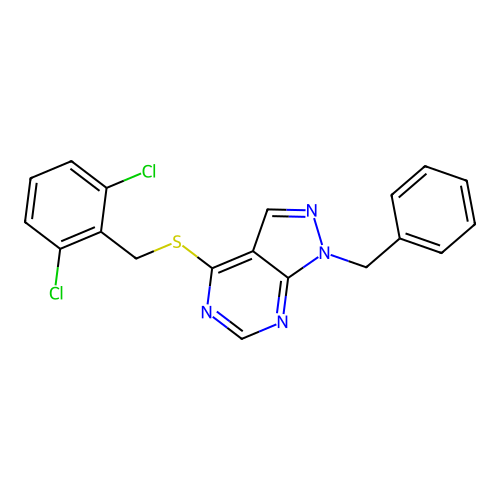 1-benzyl-4-[(2,6-dichlorobenzyl)sulfanyl]-1H-pyrazolo[3,4-d]pyrimidine structure