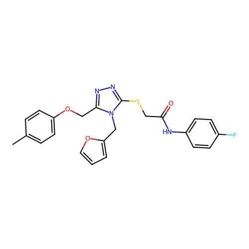 N-(4-fluorophenyl)-2-((4-(furan-2-ylmethyl)-5-((p-tolyloxy)methyl)-4H-1,2,4-triazol-3-yl)thio)acetamide structure