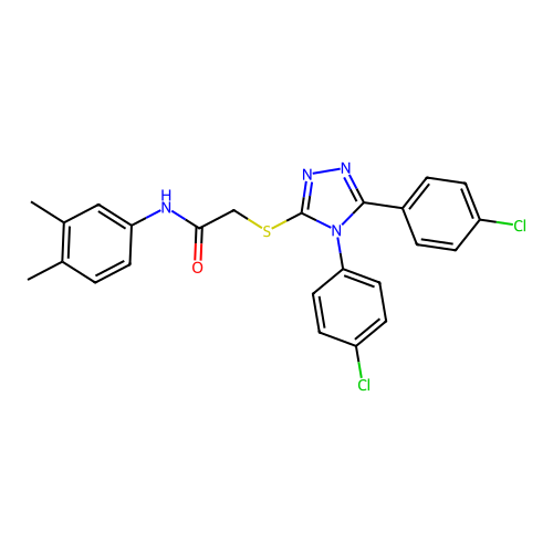 2-[[4,5-bis(4-chlorophenyl)-1,2,4-triazol-3-yl]sulfanyl]-N-(3,4-dimethylphenyl)acetamide structure