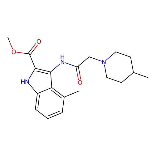 methyl 4-methyl-3-(2-(4-methylpiperidin-1-yl)acetamido)-1H-indole-2-carboxylate structure