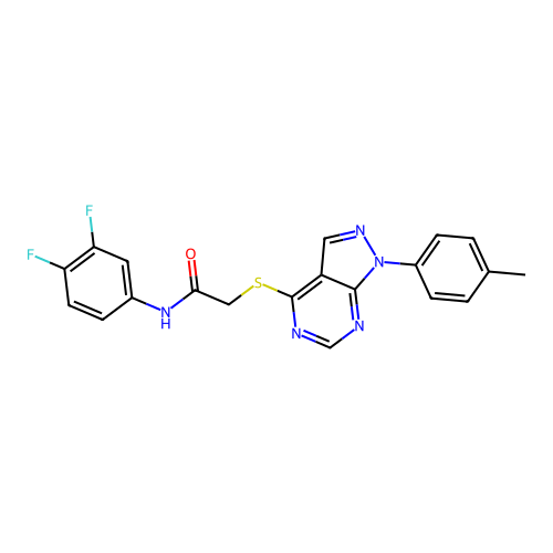 N-(3,4-difluorophenyl)-2-((1-(p-tolyl)-1H-pyrazolo[3,4-d]pyrimidin-4-yl)thio)acetamide structure