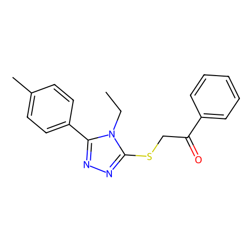 2-{[4-ethyl-5-(4-methylphenyl)-4H-1,2,4-triazol-3-yl]sulfanyl}-1-phenylethanone structure