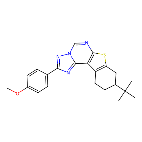 9-(tert-butyl)-2-(4-methoxyphenyl)-8,9,10,11-tetrahydrobenzo[4,5]thieno[3,2-e][1,2,4]triazolo[1,5-c]pyrimidine structure
