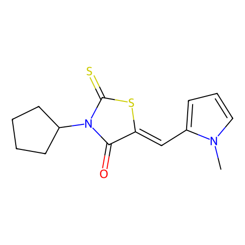 (5Z)-3-cyclopentyl-5-[(1-methyl-1H-pyrrol-2-yl)methylidene]-2-thioxo-1,3-thiazolidin-4-one structure