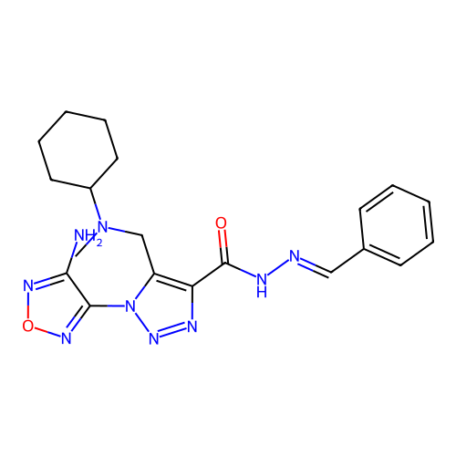 (E)-1-(4-amino-1,2,5-oxadiazol-3-yl)-N'-benzylidene-5-((cyclohexyl(methyl)amino)methyl)-1H-1,2,3-triazole-4-carbohydrazide structure