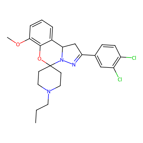 2'-(3,4-dichlorophenyl)-7'-methoxy-1-propyl-1',10b'-dihydrospiro[piperidine-4,5'-pyrazolo[1,5-c][1,3]benzoxazine] structure