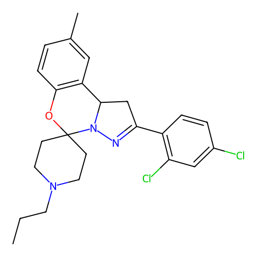2'-(2,4-dichlorophenyl)-9'-methyl-1-propyl-1',10b'-dihydrospiro[piperidine-4,5'-pyrazolo[1,5-c][1,3]benzoxazine] structure