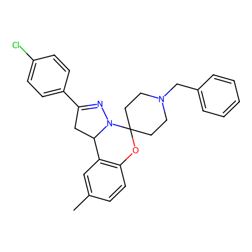 1'-benzyl-2-(4-chlorophenyl)-9-methyl-1,10b-dihydrospiro[benzo[e]pyrazolo[1,5-c][1,3]oxazine-5,4'-piperidine] structure
