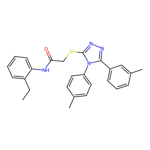 N-(2-ethylphenyl)-2-[[5-(3-methylphenyl)-4-(4-methylphenyl)-1,2,4-triazol-3-yl]sulfanyl]acetamide structure