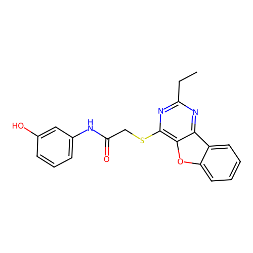 2-((2-ethylbenzofuro[3,2-d]pyrimidin-4-yl)thio)-N-(3-hydroxyphenyl)acetamide structure