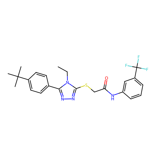 2-{[5-(4-tert-butylphenyl)-4-ethyl-4H-1,2,4-triazol-3-yl]sulfanyl}-N-[3-(trifluoromethyl)phenyl]acetamide structure