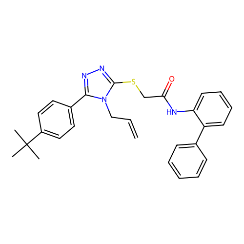 2-[[5-(4-tert-butylphenyl)-4-prop-2-enyl-1,2,4-triazol-3-yl]sulfanyl]-N-(2-phenylphenyl)acetamide structure