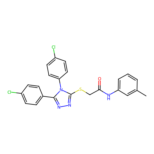 2-[[4,5-bis(4-chlorophenyl)-1,2,4-triazol-3-yl]sulfanyl]-N-(3-methylphenyl)acetamide structure