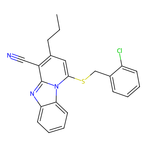 1-[(2-Chlorobenzyl)sulfanyl]-3-propylpyrido[1,2-a]benzimidazole-4-carbonitrile structure