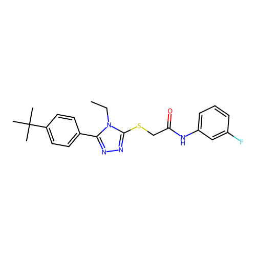 2-((5-(4-(tert-butyl)phenyl)-4-ethyl-4H-1,2,4-triazol-3-yl)thio)-N-(3-fluorophenyl)acetamide structure