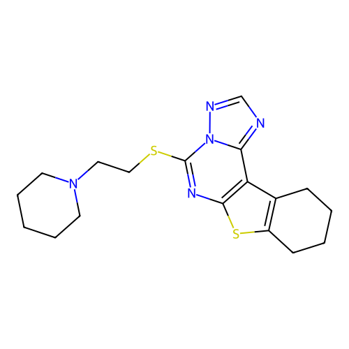 5-((2-(piperidin-1-yl)ethyl)thio)-8,9,10,11-tetrahydrobenzo[4,5]thieno[3,2-e][1,2,4]triazolo[1,5-c]pyrimidine structure