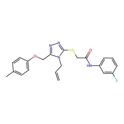 2-((4-allyl-5-((p-tolyloxy)methyl)-4H-1,2,4-triazol-3-yl)thio)-N-(3-fluorophenyl)acetamide structure