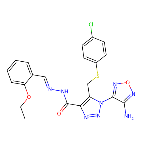 (E)-1-(4-amino-1,2,5-oxadiazol-3-yl)-5-(((4-chlorophenyl)thio)methyl)-N'-(2-ethoxybenzylidene)-1H-1,2,3-triazole-4-carbohydrazide structure