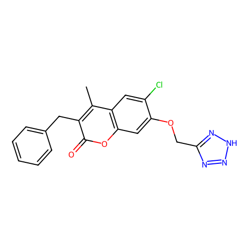 3-benzyl-6-chloro-4-methyl-7-(1H-tetrazol-5-ylmethoxy)-2H-chromen-2-one structure