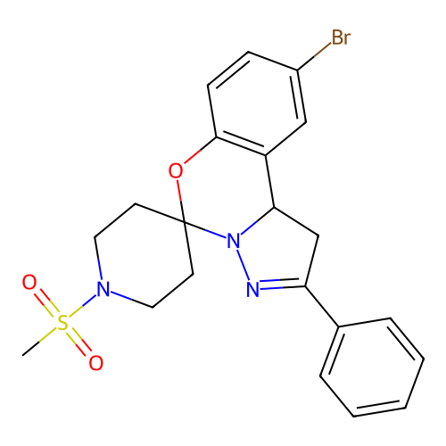9'-bromo-1-(methylsulfonyl)-2'-phenyl-1',10b'-dihydrospiro[piperidine-4,5'-pyrazolo[1,5-c][1,3]benzoxazine] structure