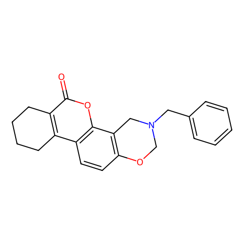 3-benzyl-3,4,7,8,9,10-hexahydro-2H,6H-benzo[3,4]chromeno[8,7-e][1,3]oxazin-6-one structure