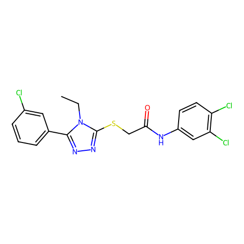 2-[[5-(3-chlorophenyl)-4-ethyl-1,2,4-triazol-3-yl]sulfanyl]-N-(3,4-dichlorophenyl)acetamide structure