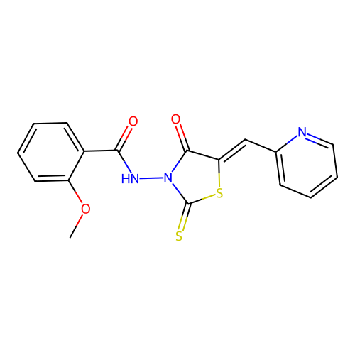 (Z)-2-methoxy-N-(4-oxo-5-(pyridin-2-ylmethylene)-2-thioxothiazolidin-3-yl)benzamide structure