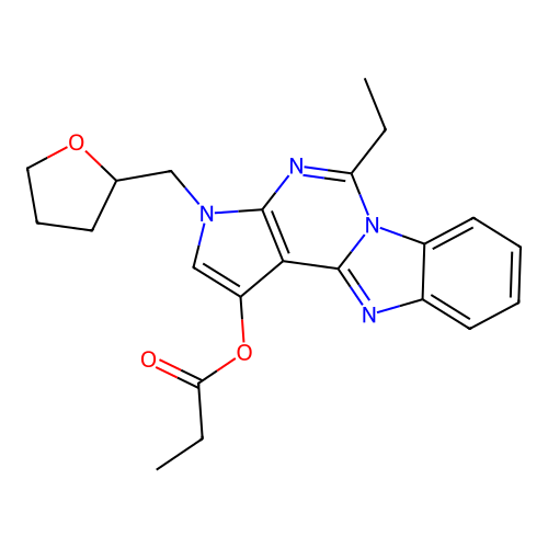 5-ethyl-3-((tetrahydrofuran-2-yl)methyl)-3H-benzo[4,5]imidazo[1,2-c]pyrrolo[3,2-e]pyrimidin-1-yl propionate structure