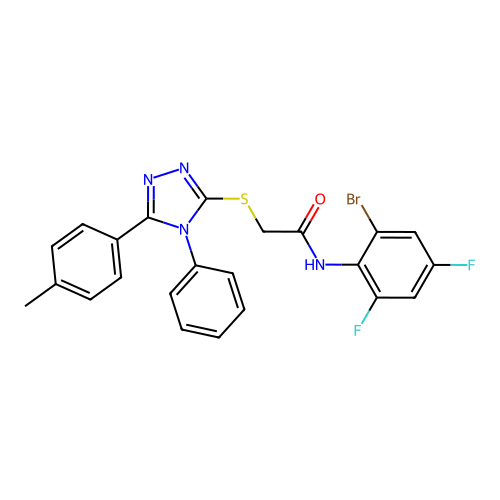 N-(2-bromo-4,6-difluorophenyl)-2-{[5-(4-methylphenyl)-4-phenyl-4H-1,2,4-triazol-3-yl]sulfanyl}acetamide structure