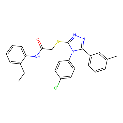 2-[[4-(4-chlorophenyl)-5-(3-methylphenyl)-1,2,4-triazol-3-yl]sulfanyl]-N-(2-ethylphenyl)acetamide structure