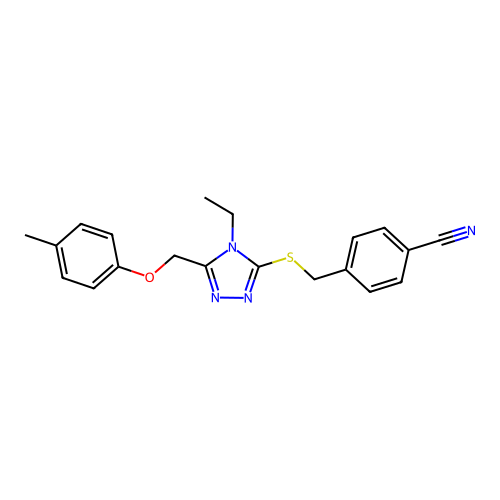 4-(4-Ethyl-5-p-tolyloxymethyl-4H-[1,2,4]triazol-3-ylsulfanylmethyl)-benzonitrile structure