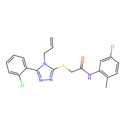 2-((4-allyl-5-(2-chlorophenyl)-4H-1,2,4-triazol-3-yl)thio)-N-(5-chloro-2-methylphenyl)acetamide structure