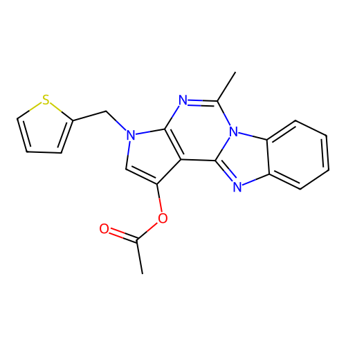 5-methyl-3-(thiophen-2-ylmethyl)-3H-benzo[4,5]imidazo[1,2-c]pyrrolo[3,2-e]pyrimidin-1-yl acetate structure