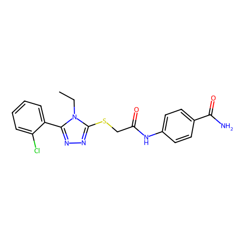 4-{2-[5-(2-Chlorophenyl)-4-ethyl-1,2,4-triazol-3-ylthio]acetylamino}benzamide structure